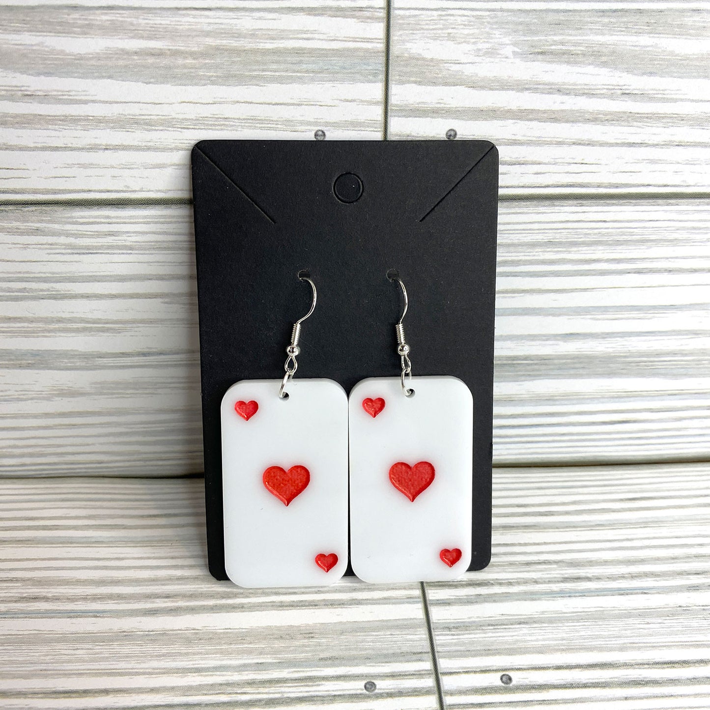 Playing Card Heart Suit Casino Poker Dangle Earrings