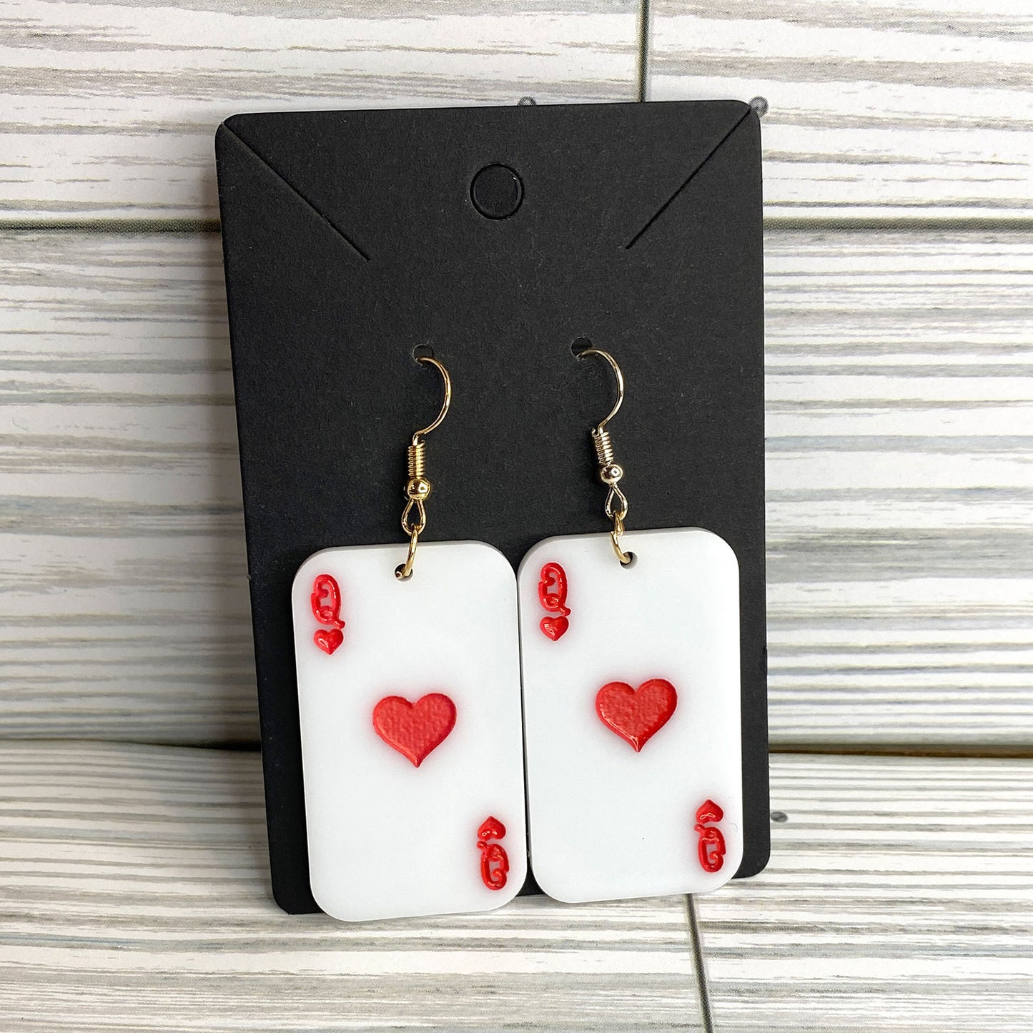 Queen of Hearts Playing Card Casino Poker Dangle Earrings