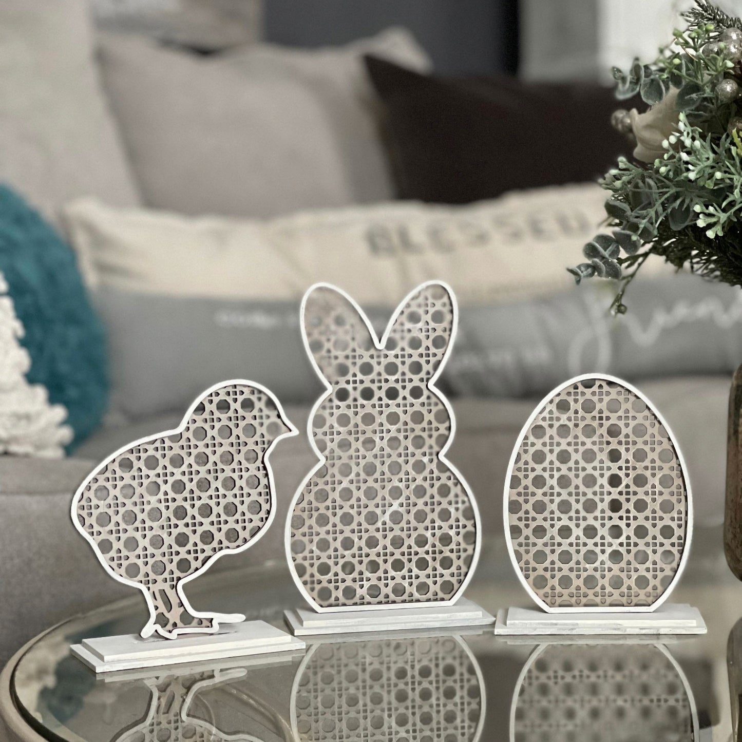Rattan Cane Easter Shelf Sitters (Set of 3)