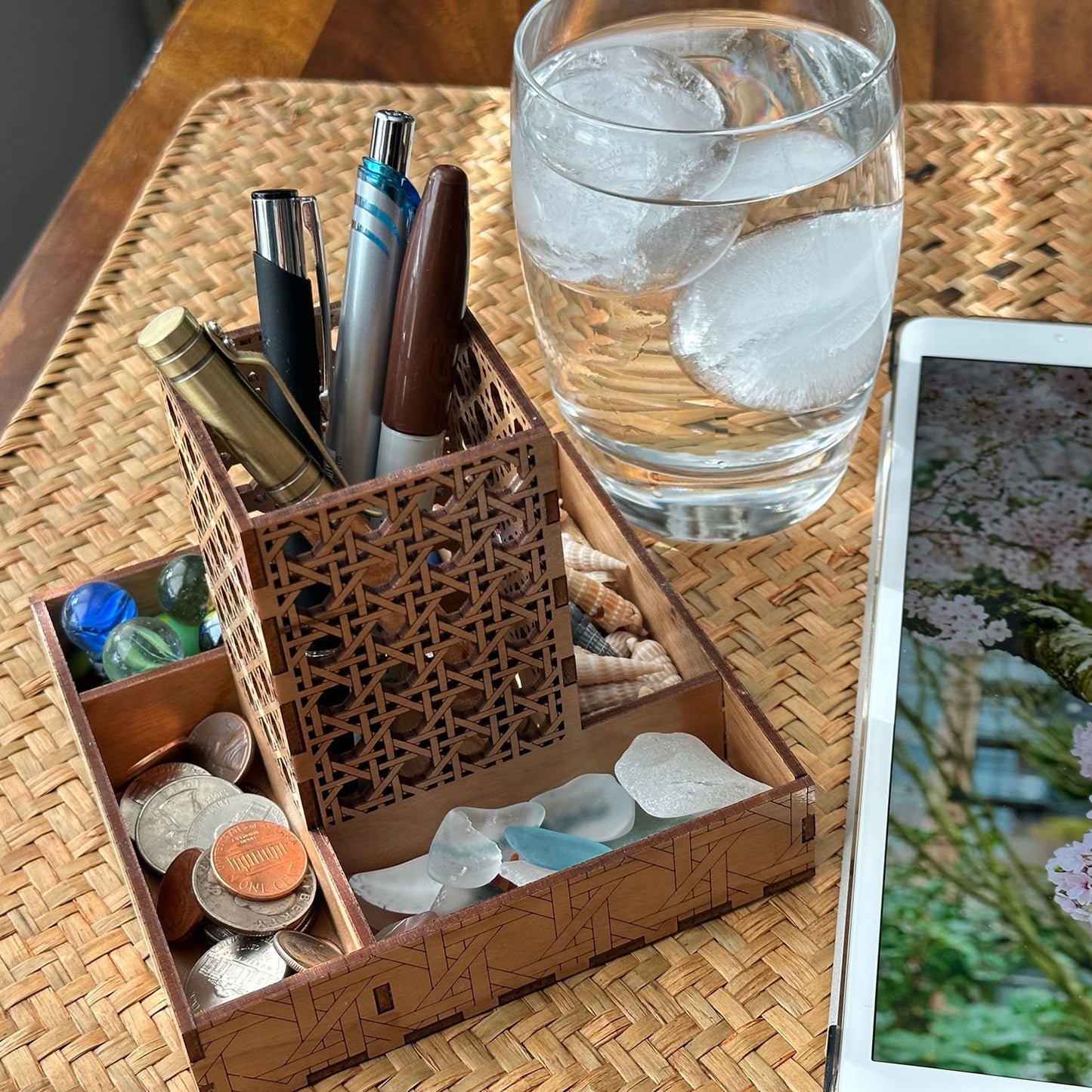 Rattan Desk Organizer in Medium Proofgrade