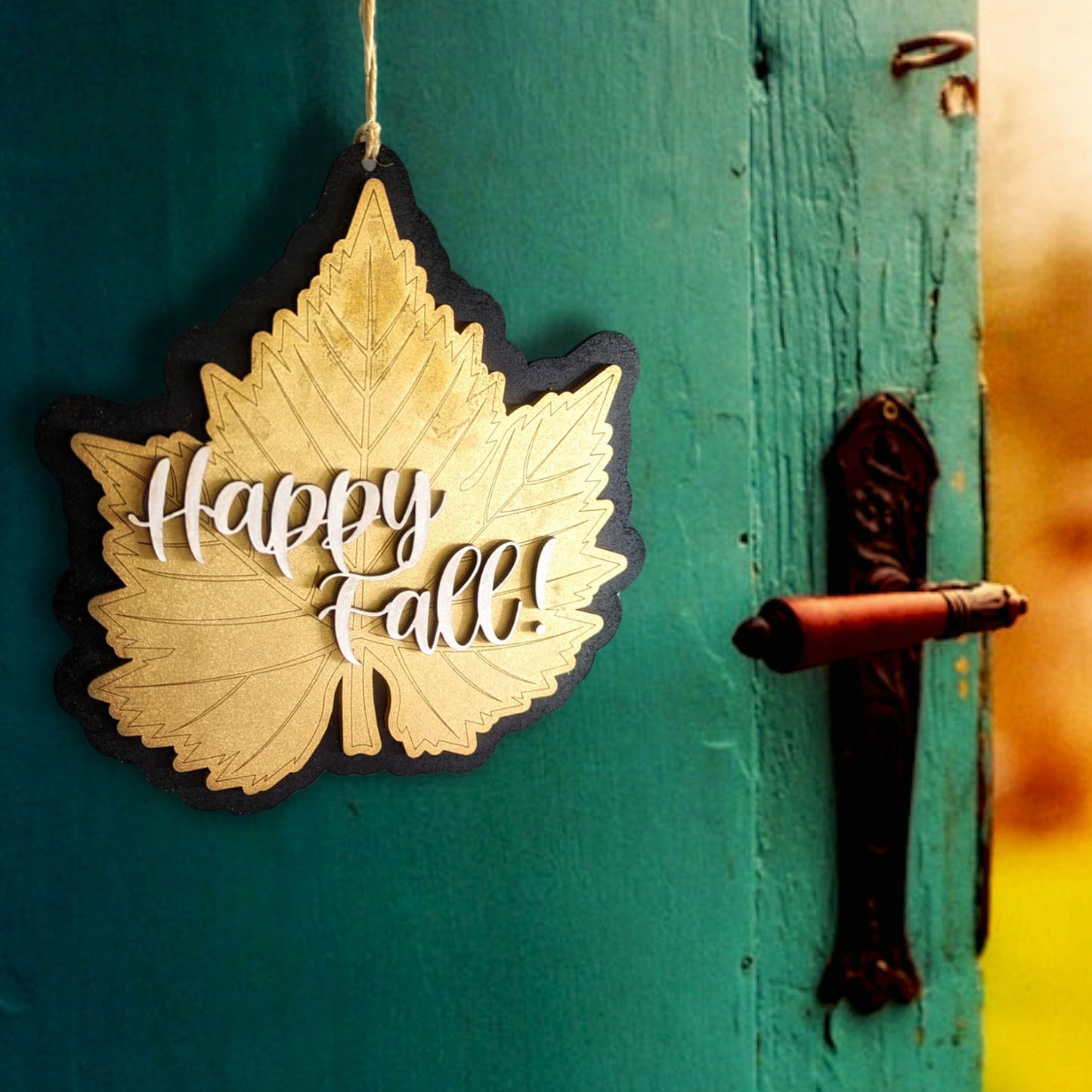 Resizable Happy Fall Layered Leaf Door Sign Hanging Decor