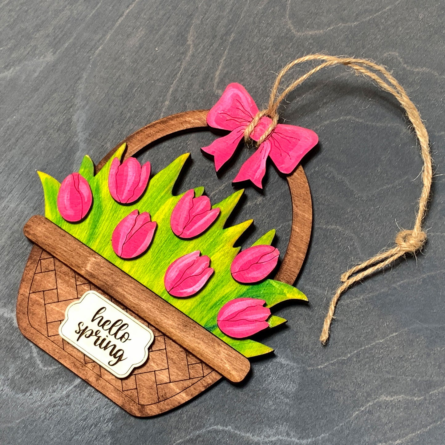 Scalable Hello Spring Tulip Basket Decor