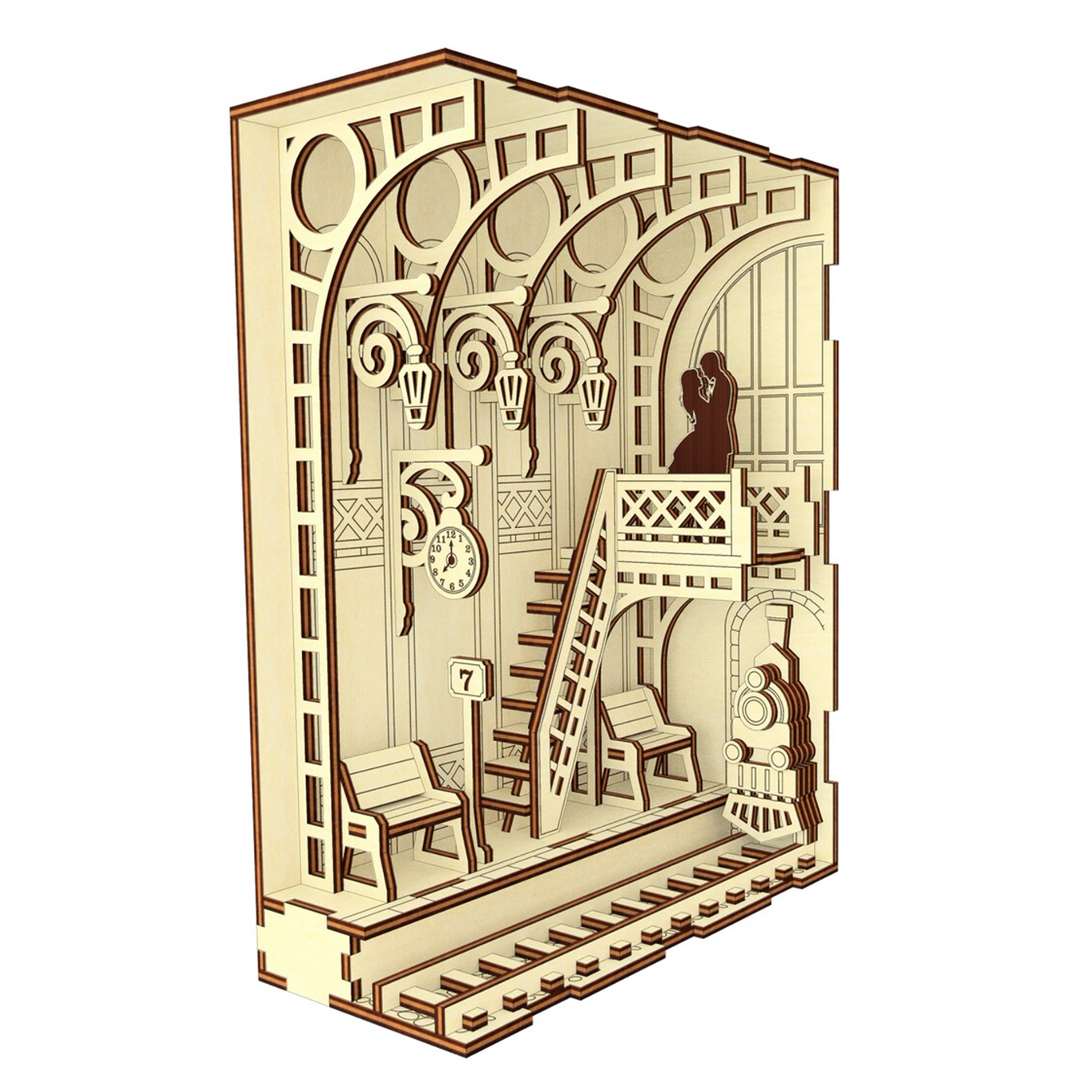 Railway Station Book Nook with Romantic Couple Scenery