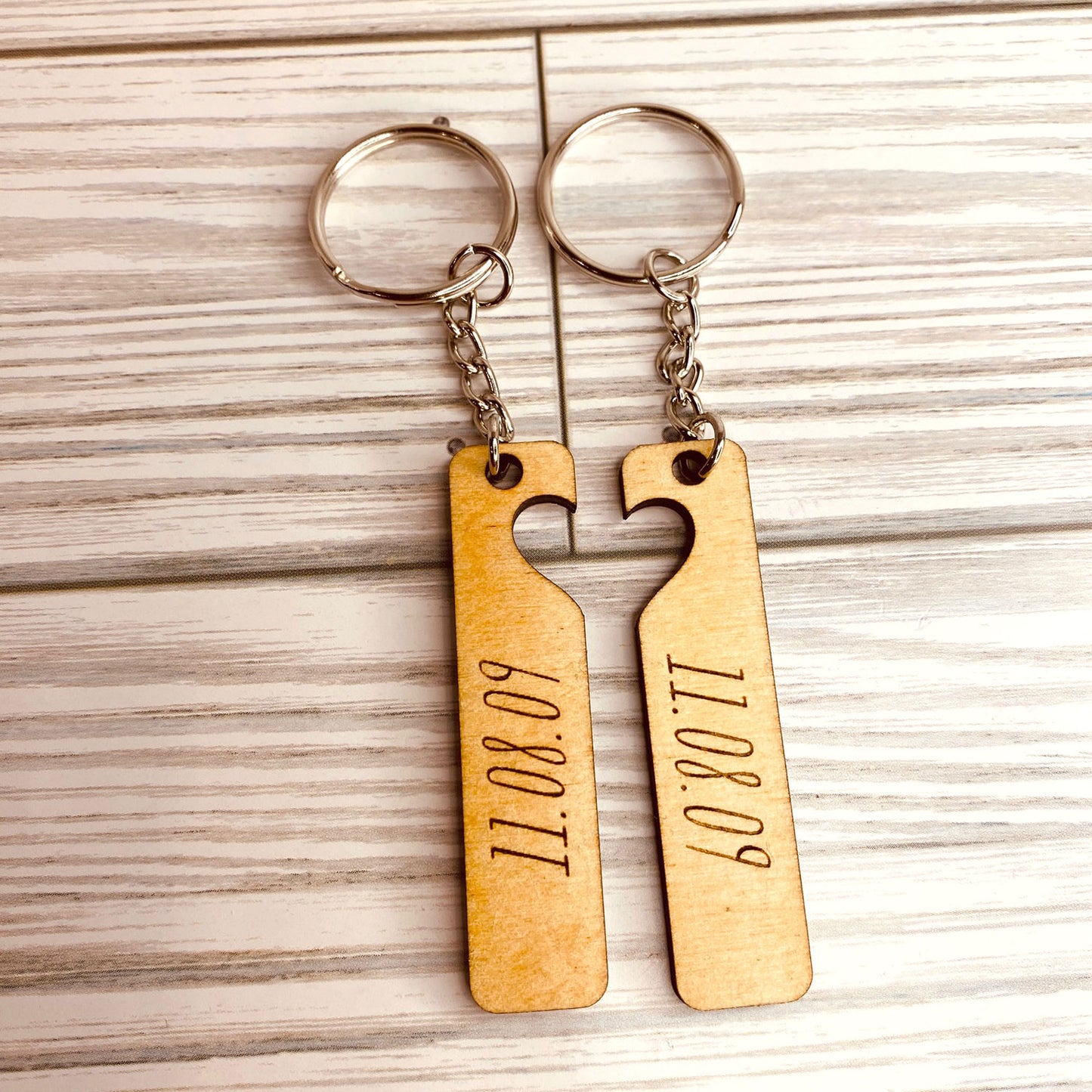 Simple Couple's Heart Rectangle Bar Keychains