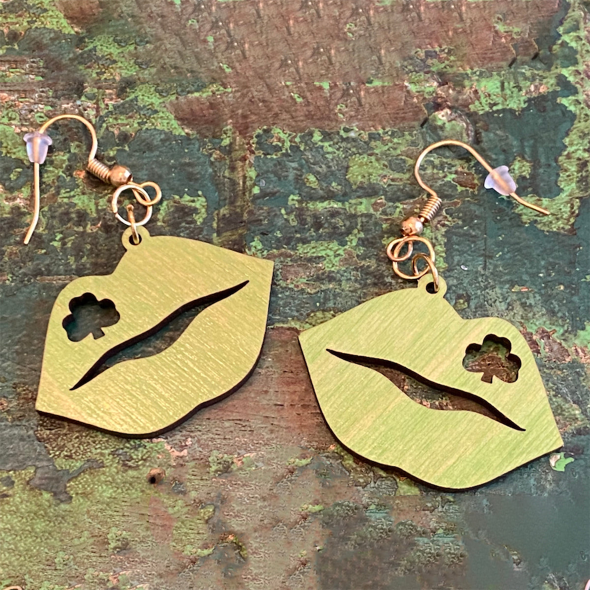 St. Patrick's Day Shamrock Lips Dangle Earrings