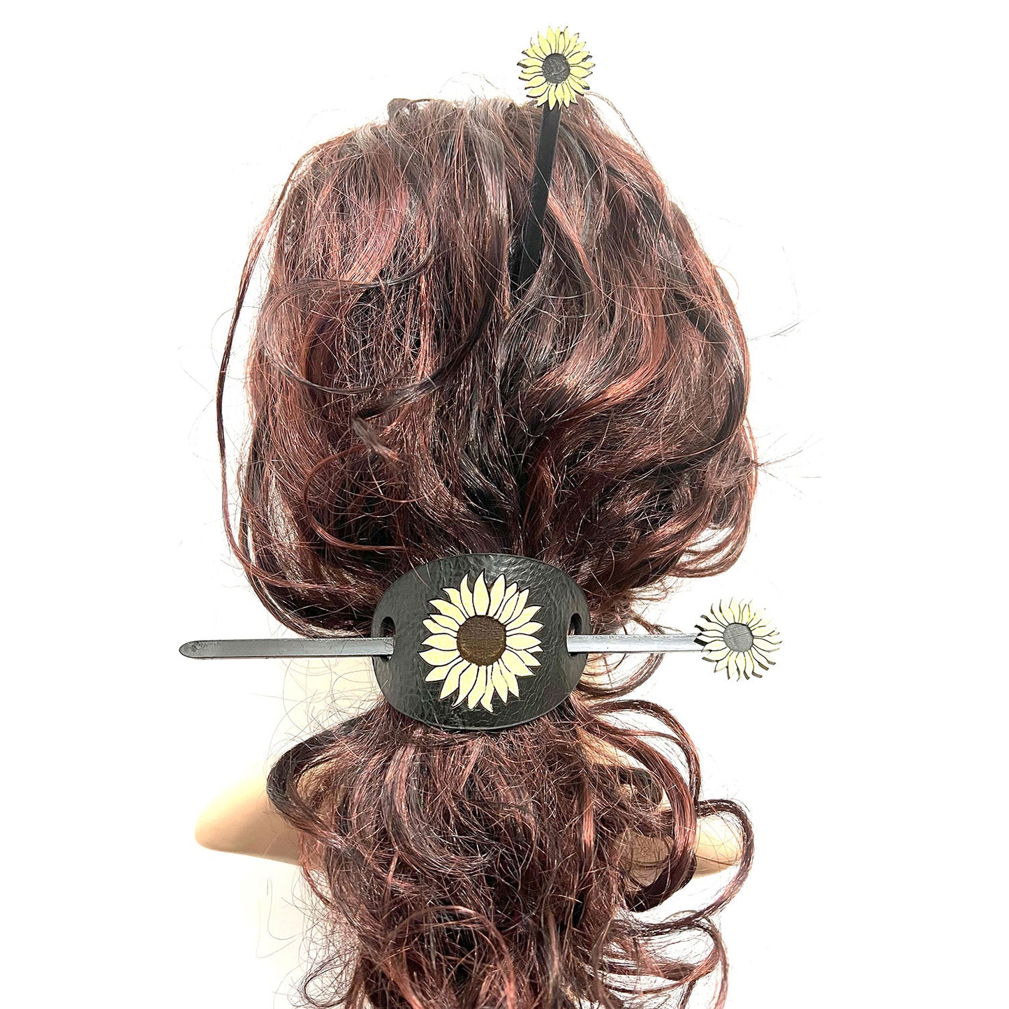 Sunflower Leather Hair Tie With Hair Stick