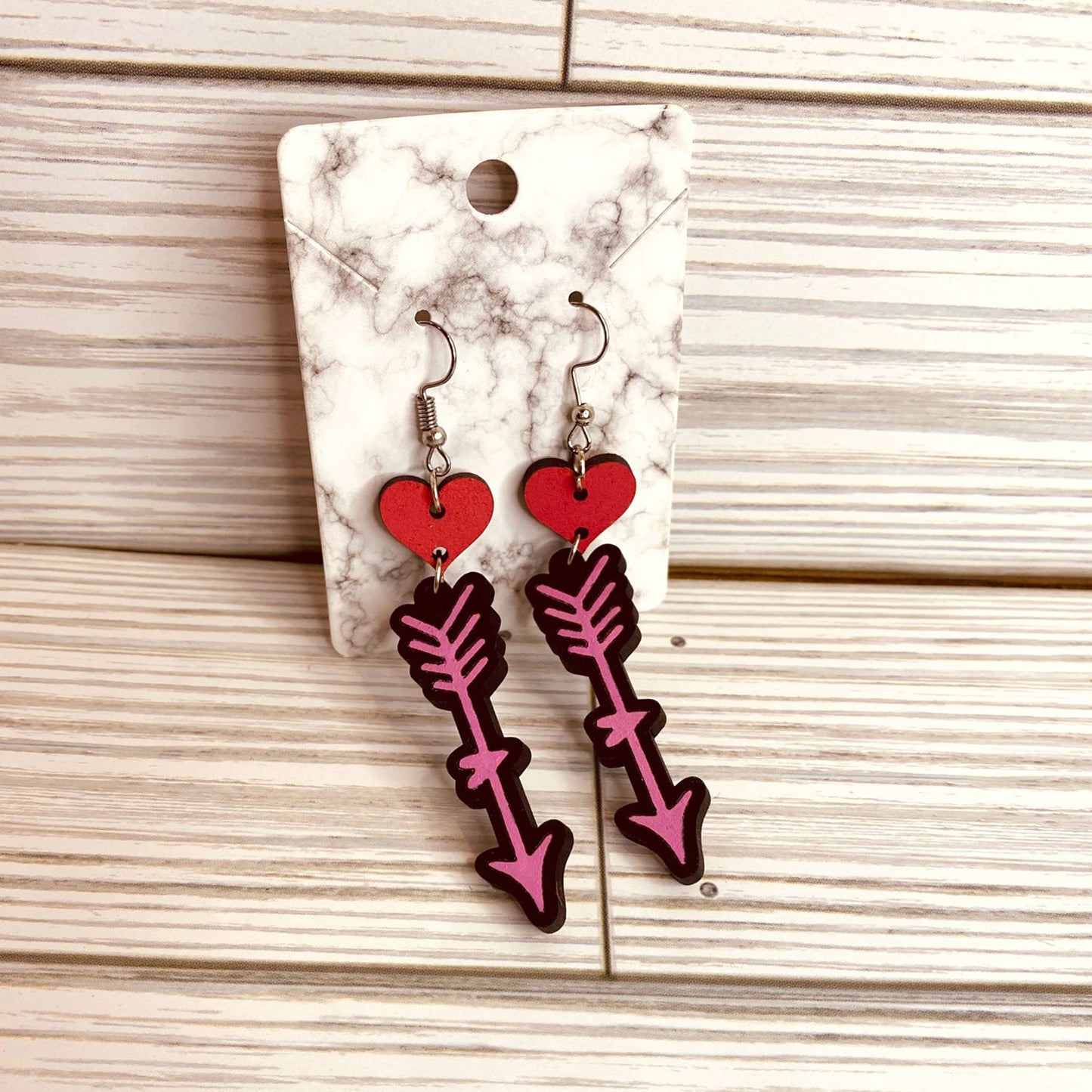 Valentine's Heart and Arrow Love Tier Stack Dangle Earrings