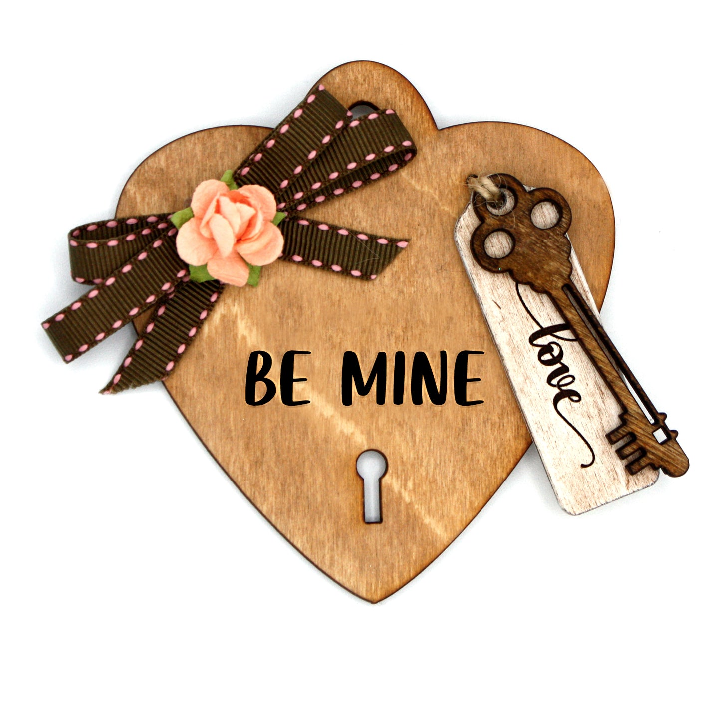 Valentine's Day Heart and Key Gift Tag Ornament (Set of 2)