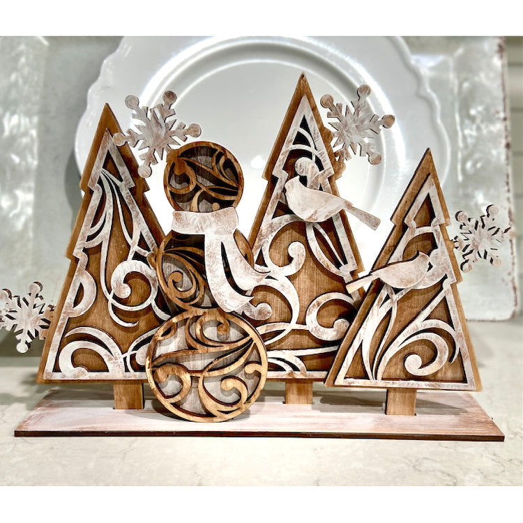 Winter Wonderland Snowman With Winter Trees and Cardinals