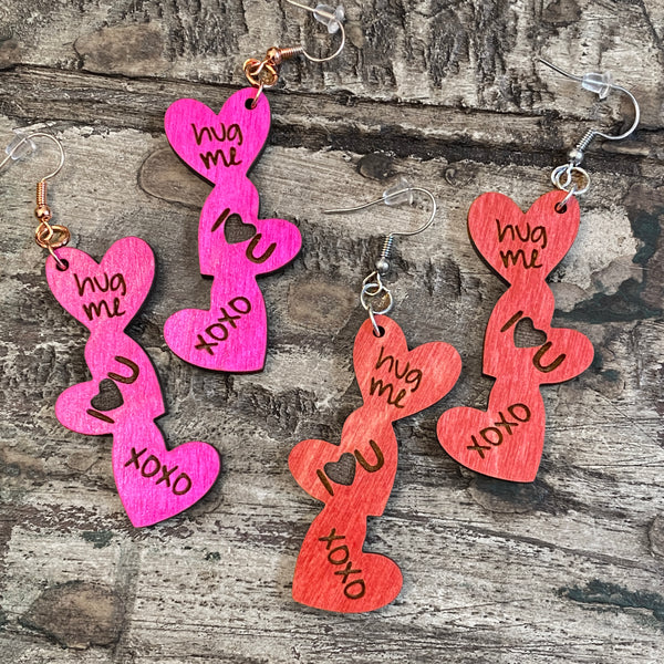 Valentines Heart Earrings, Heart Statement Earrings, Valentines Day  Earrings, Spring Earrings, Conversation Heart Earrings 