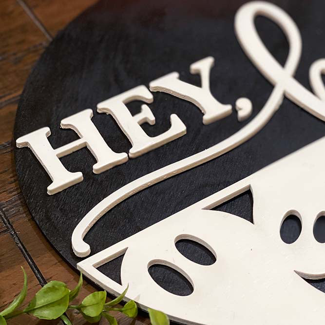 Hey Boo Half Round Halloween Sign