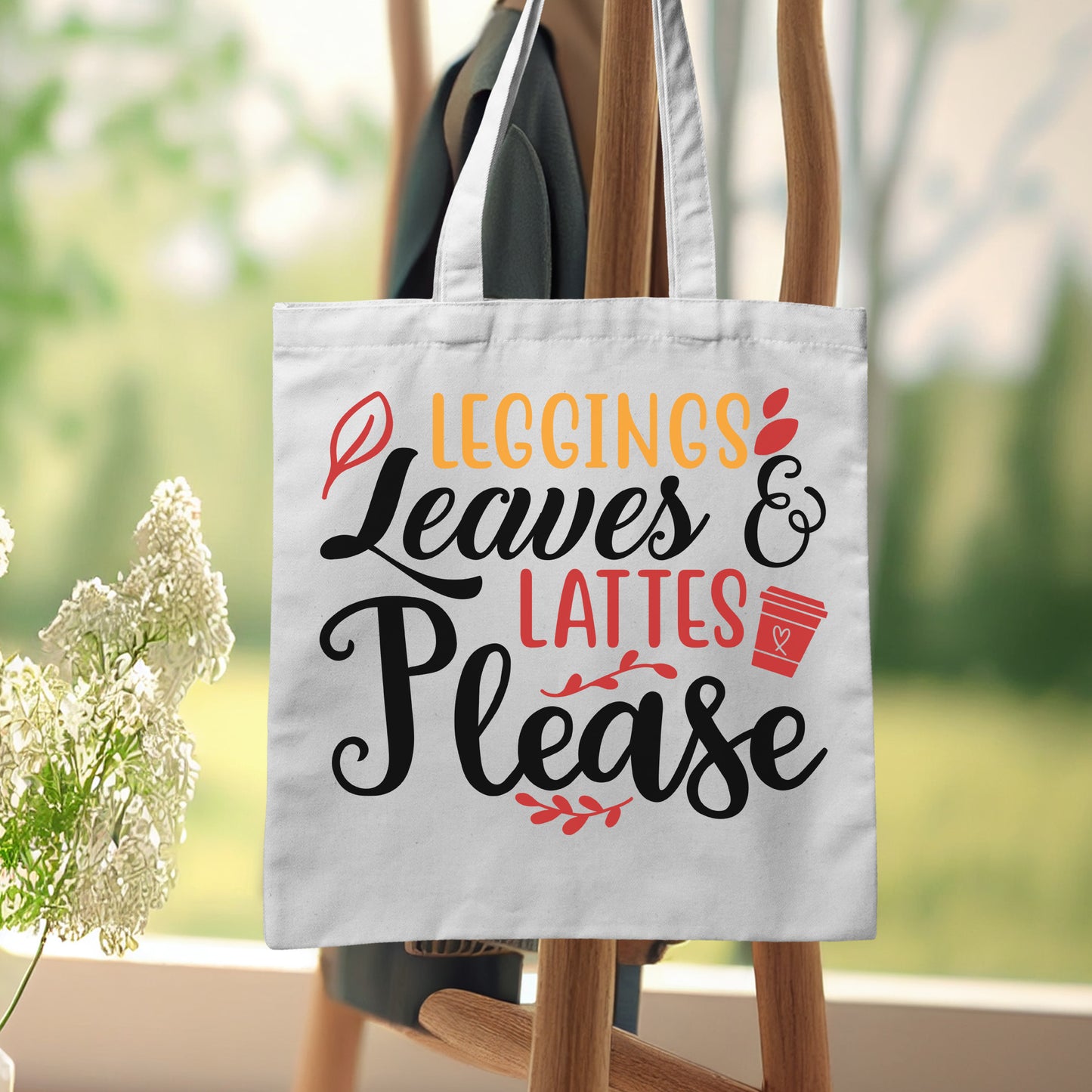 "Leggings Leaves & Lattes Please With Heart" Graphic