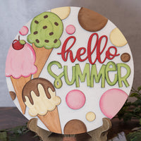 Hello Summer Ice Cream Cones Door Hanger - Hello Summer Sign
