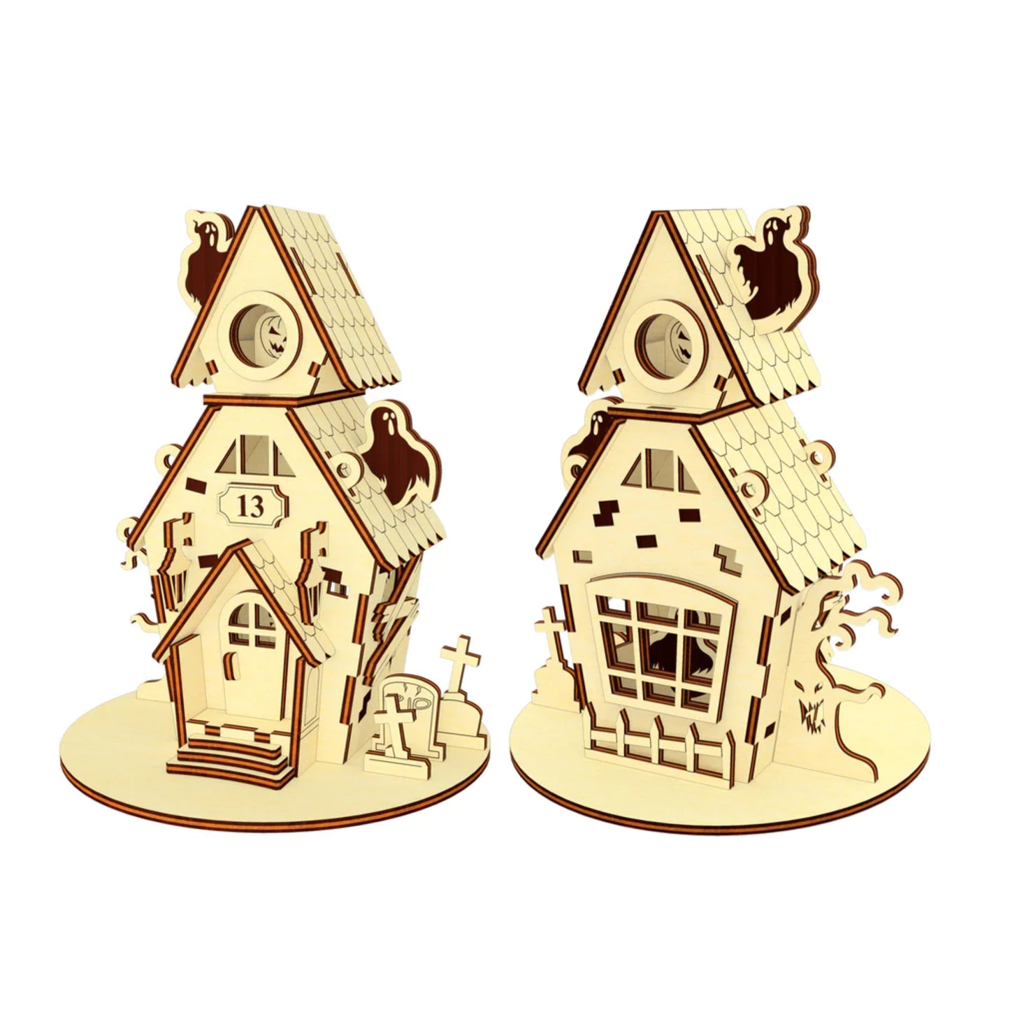 Miniature Haunted House With Ghosts, Graves and Pumpkin