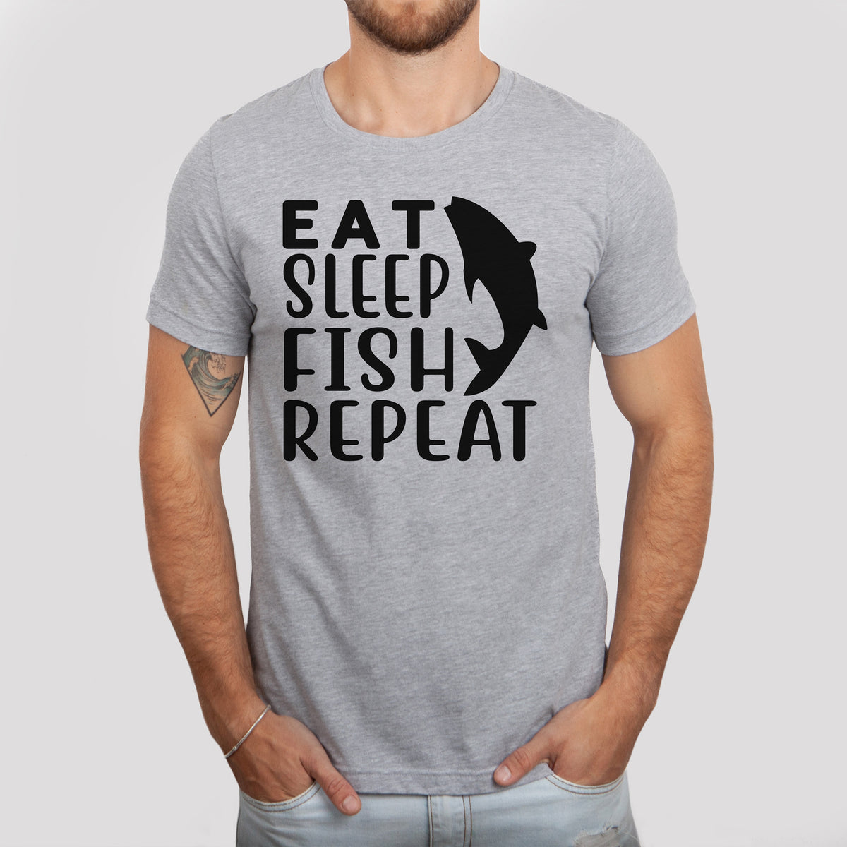 Eat Sleep Fish Repeat Fishing T Shirt Unisex Heavy Cotton