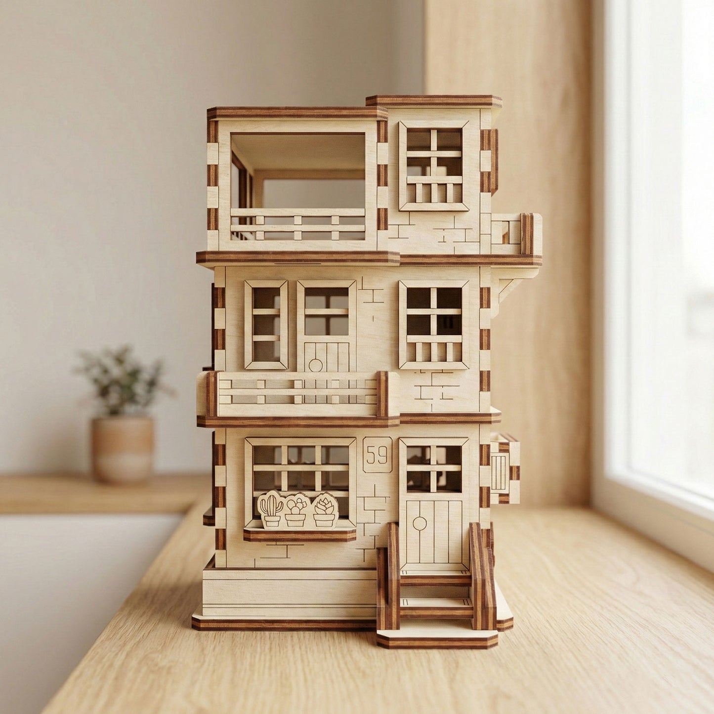 3-Story Modern Townhouse - Stylish Miniature Architecture Model - Glowforge
