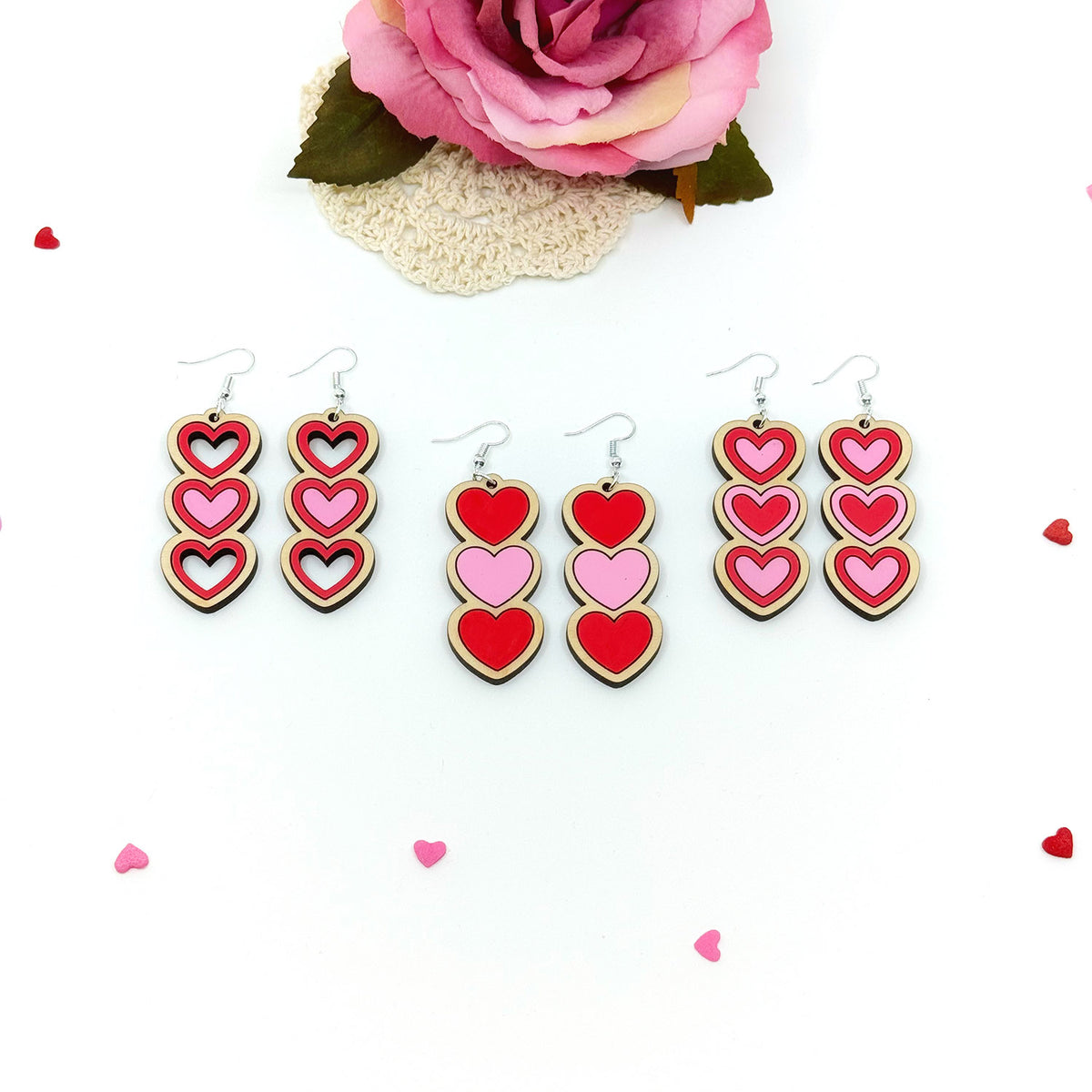 4-in-1 Customizable Triple Heart Earrings for Valentine's Day and Beyo ...