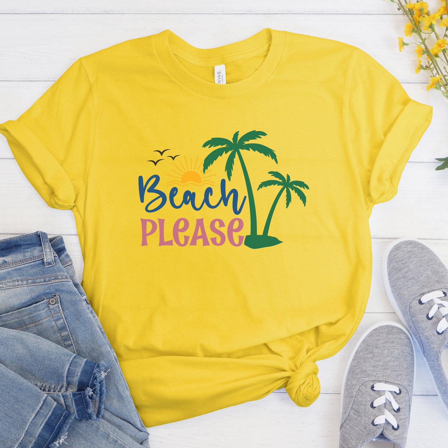 "Beach Please" With Foot Prints Graphic