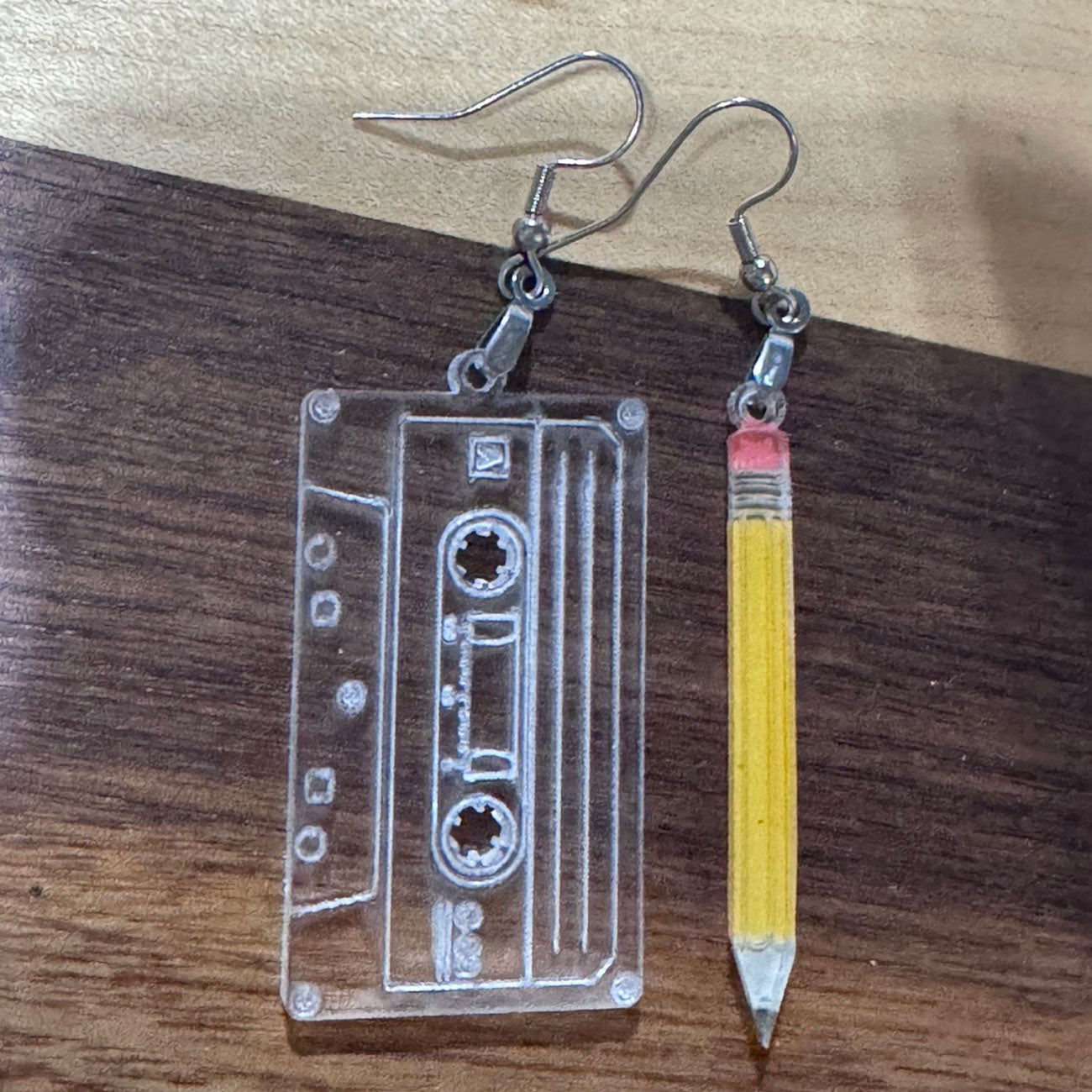 80s Cassette Tape and Pencil Earrings - Glowforge