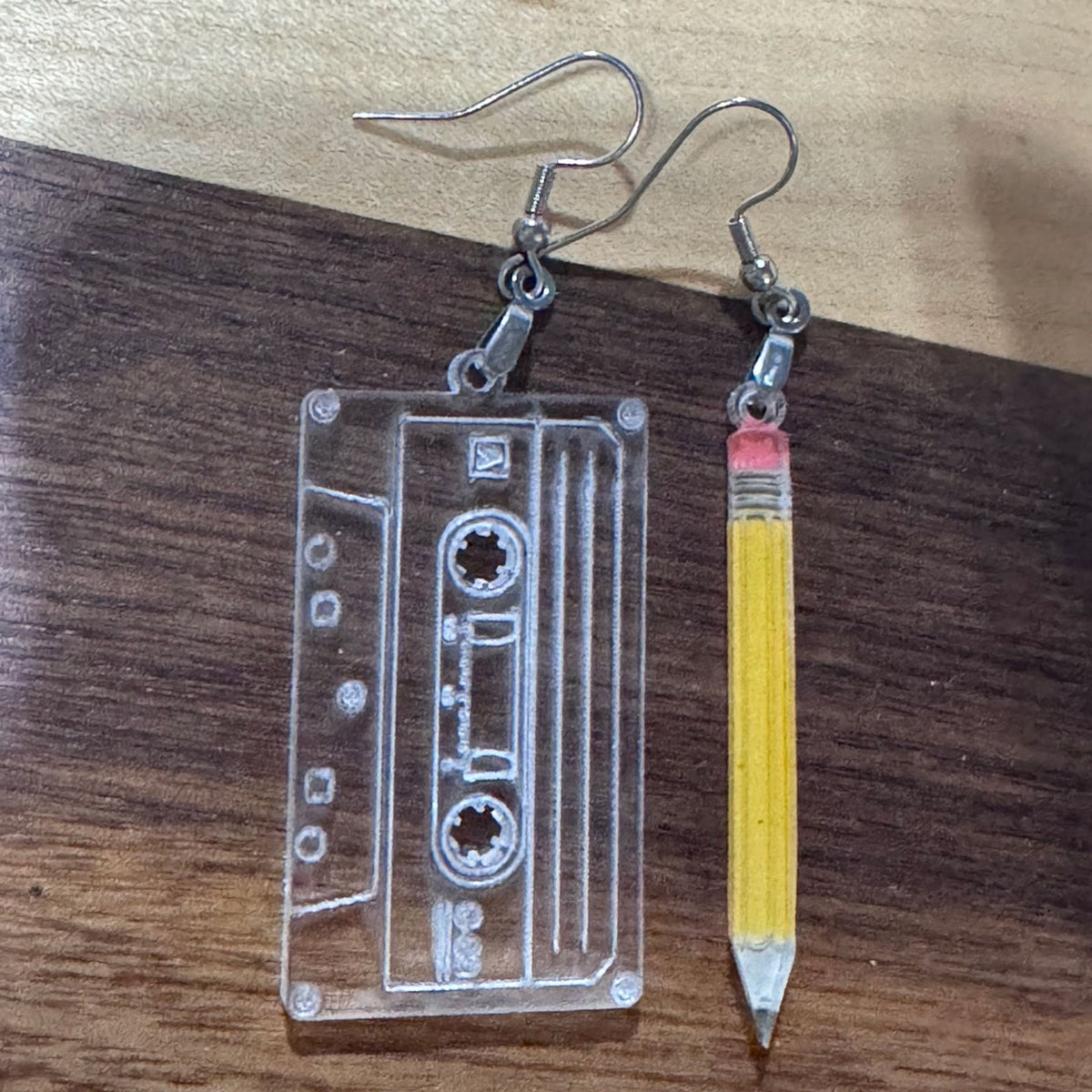80s Cassette Tape and Pencil Earrings - Glowforge
