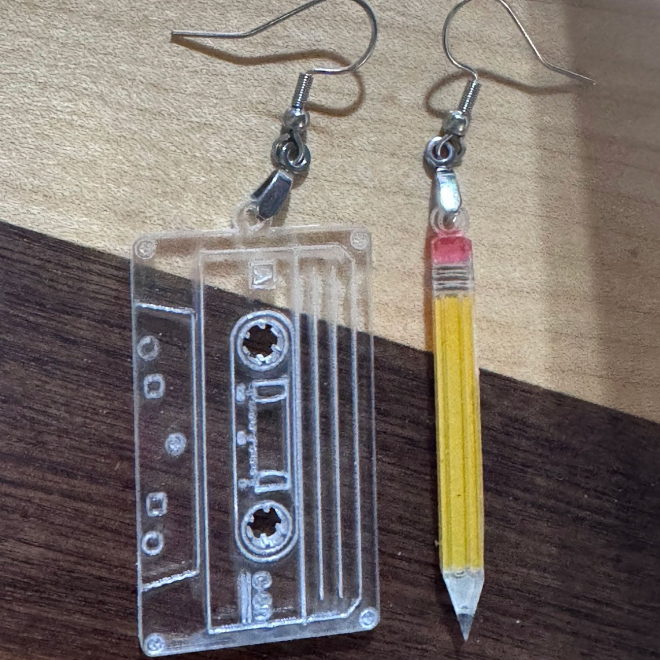 80s Cassette Tape and Pencil Earrings - Glowforge
