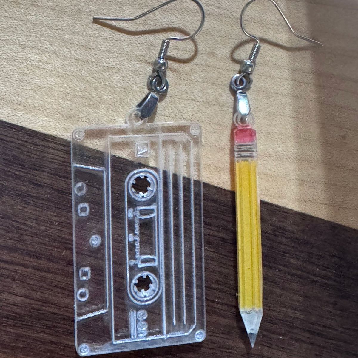 80s Cassette Tape and Pencil Earrings - Glowforge