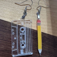 80s Cassette Tape and Pencil Earrings - Glowforge