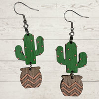 Adorable Potted Cactus Two-Piece Dangle Earrings