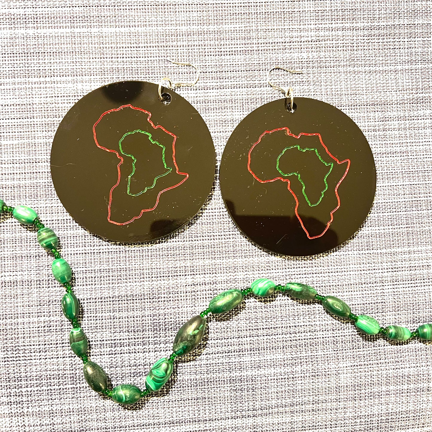 Africa Continent Round Dangle Earrings - Etched Version