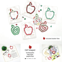 Apple-Shaped Bookmark with Card Backer - Paperclip - Snack Bag Closure