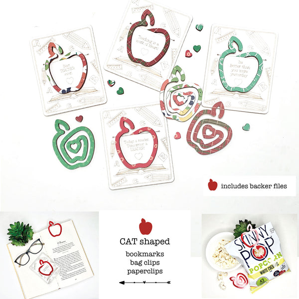 Apple-Shaped Bookmark with Card Backer - Paperclip - Snack Bag Closure ...