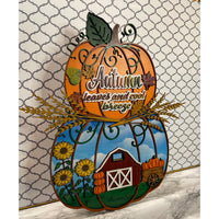 "Autumn Leaves and Cool Breeze" Pumpkin Fall Door Hanger