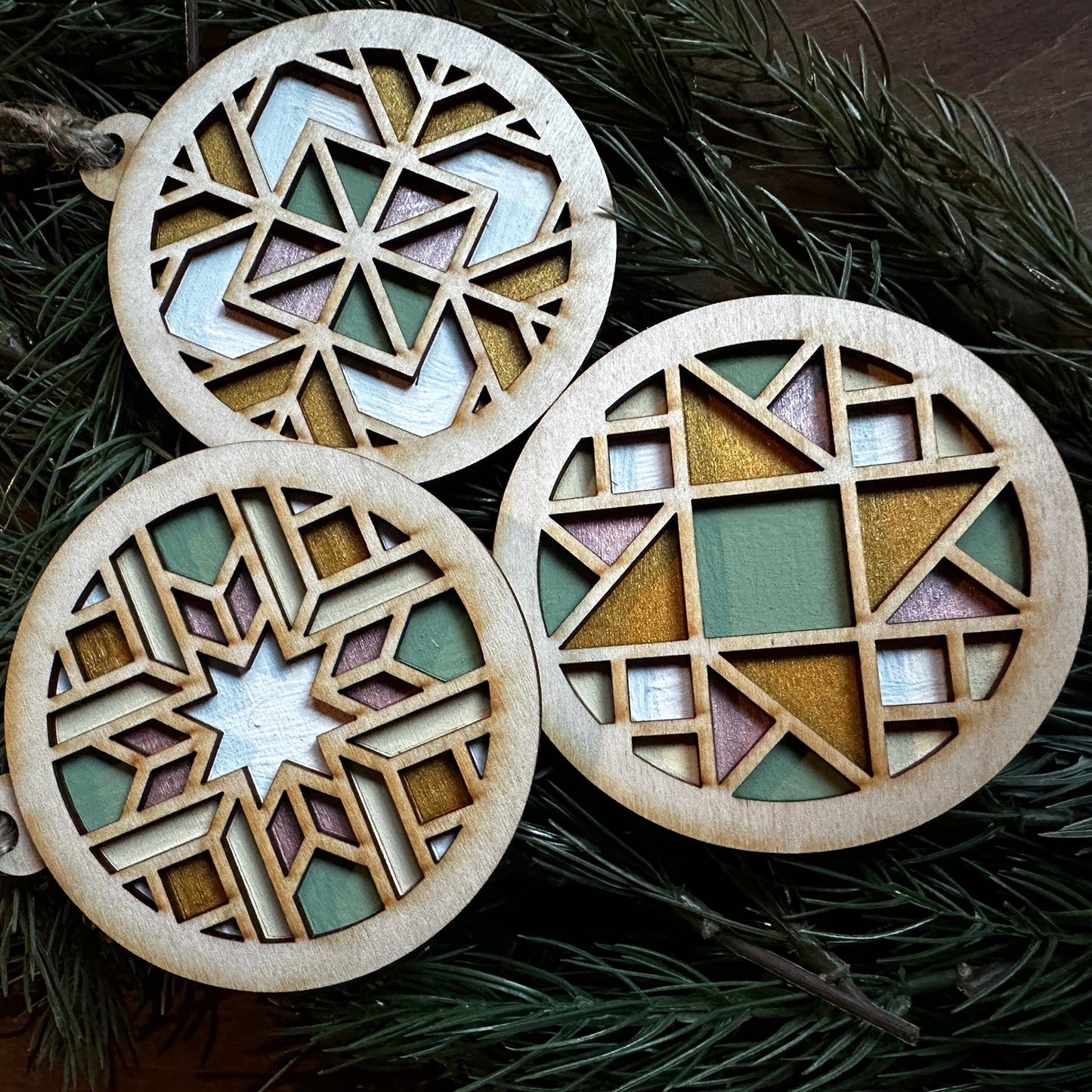 Barn Quilt Inspired Ornaments - Collection B (Set of 3)