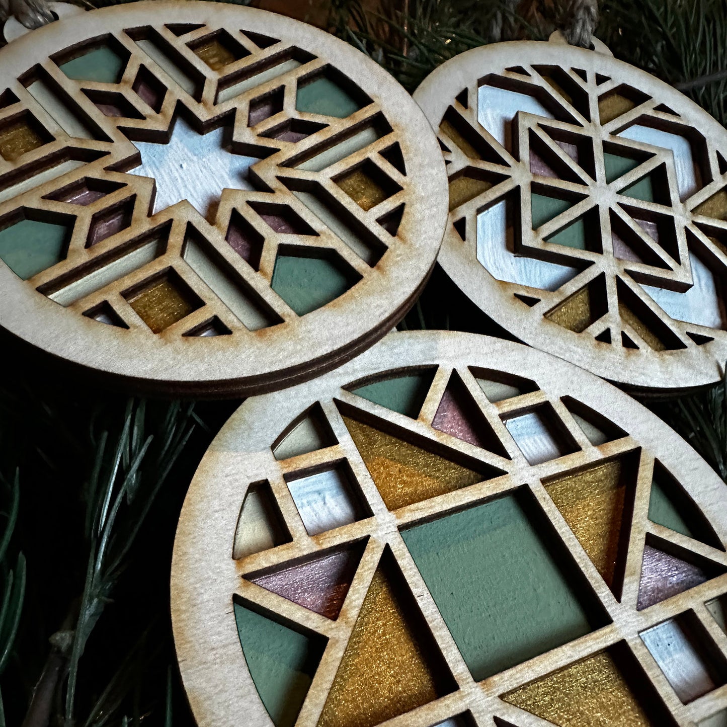 Barn Quilt Inspired Ornaments - Collection B (Set of 3)