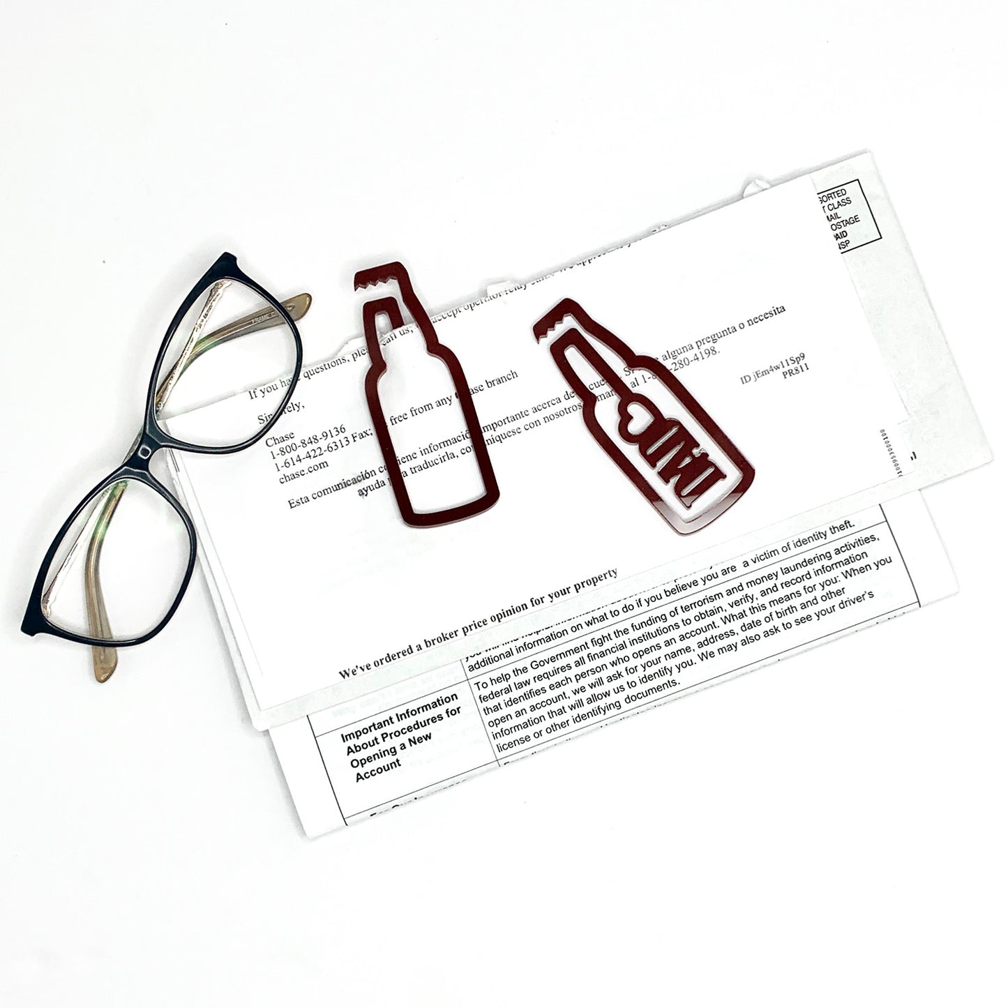 Beer Bottle-Shaped Bookmark with Card Backer - Paperclip - Snack Bag Closure