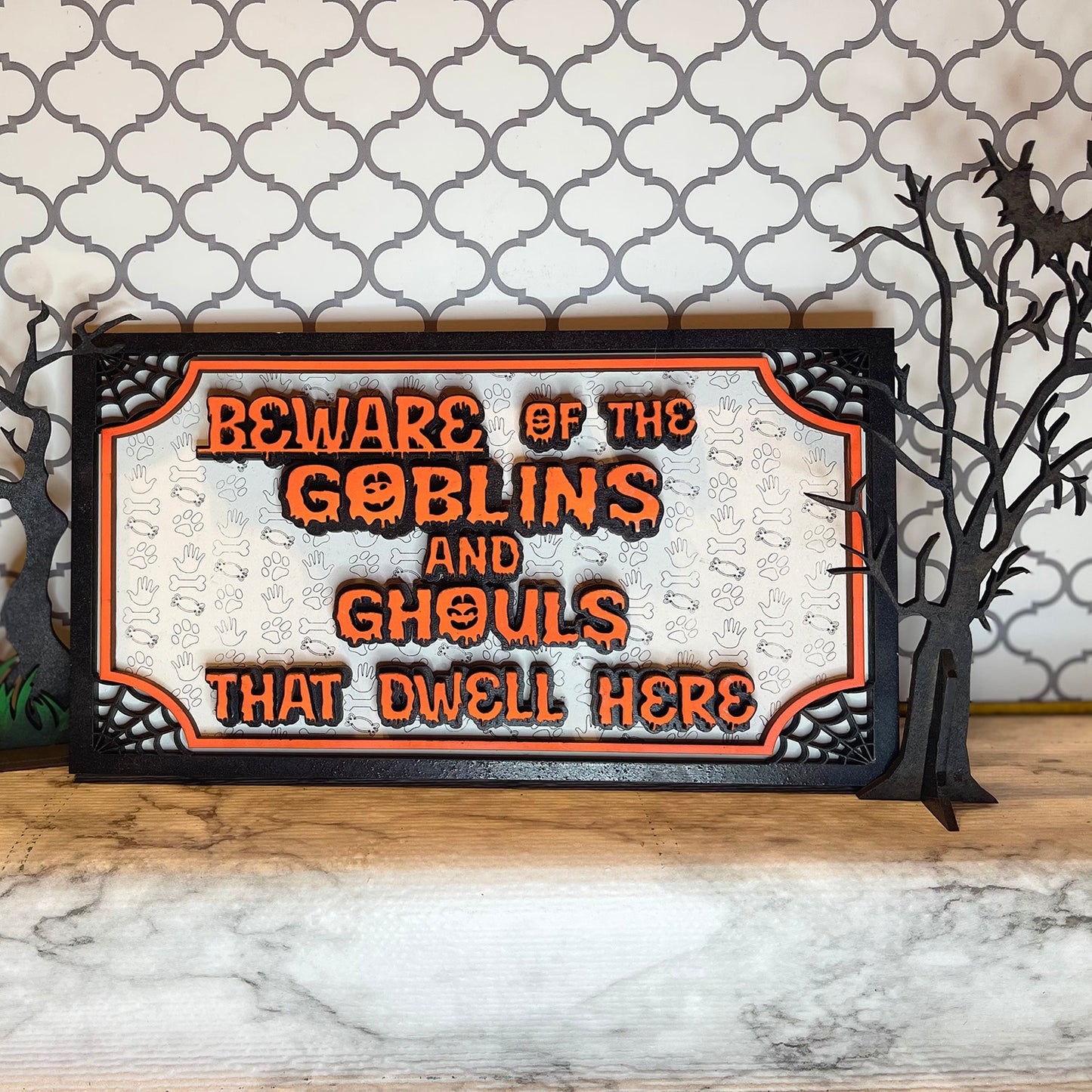 "Beware of the Goblins and Ghouls That Dwell Here" Halloween Sign