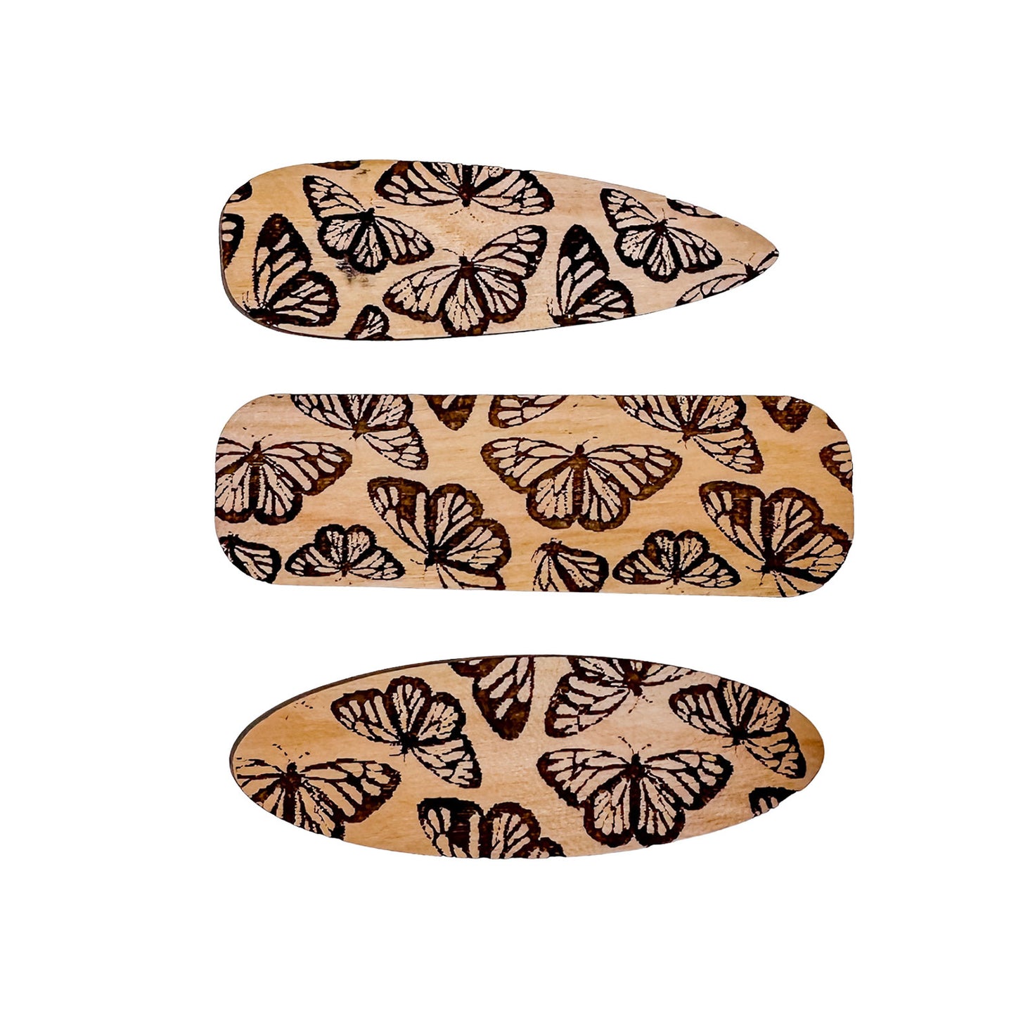 Butterfly Engraved Hair Clips (Set of 3)