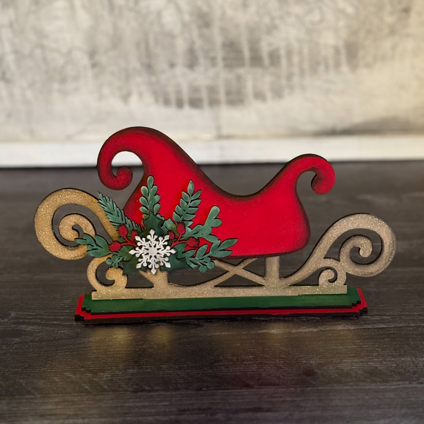 Charming Mistletoe Sled Shelf Accent