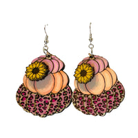 Cheetah Print Pumpkin Earrings with Sunflower Accent