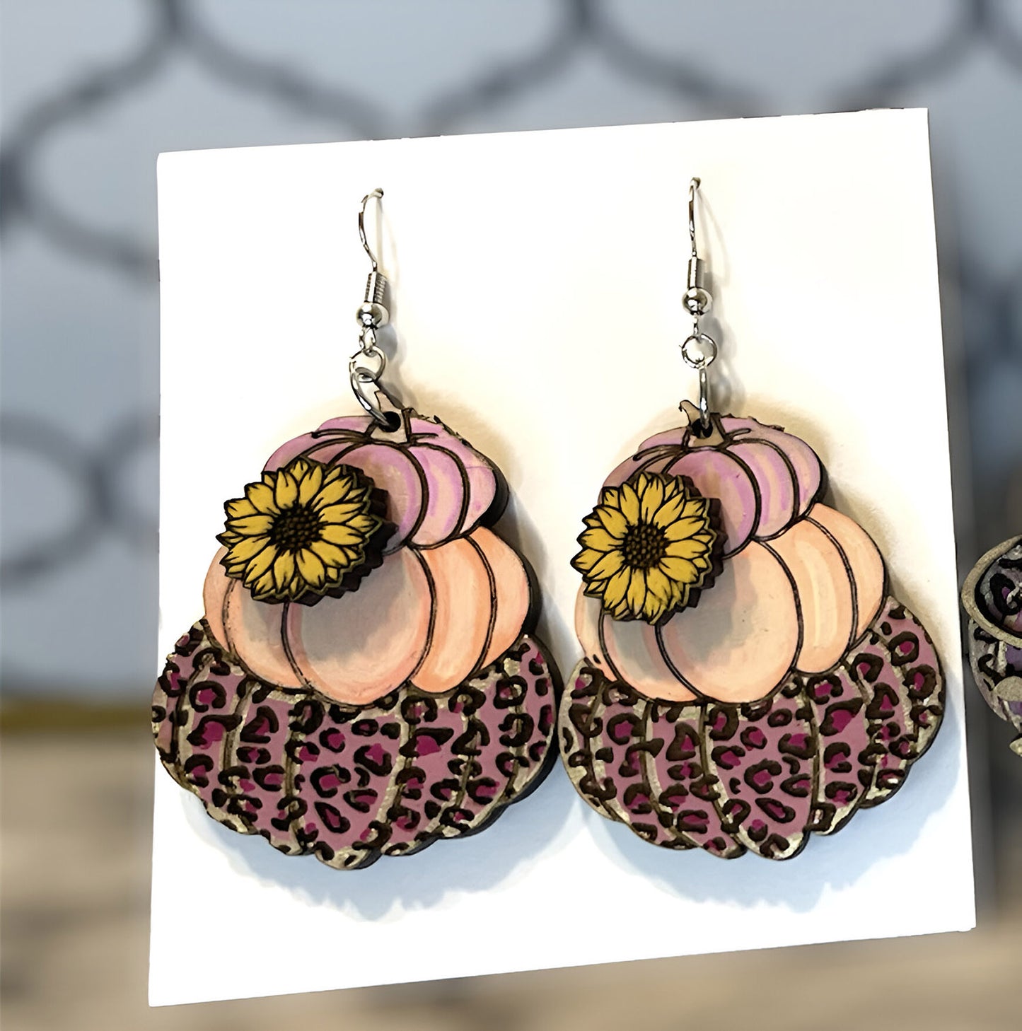 Cheetah Print Pumpkin Earrings with Sunflower Accent