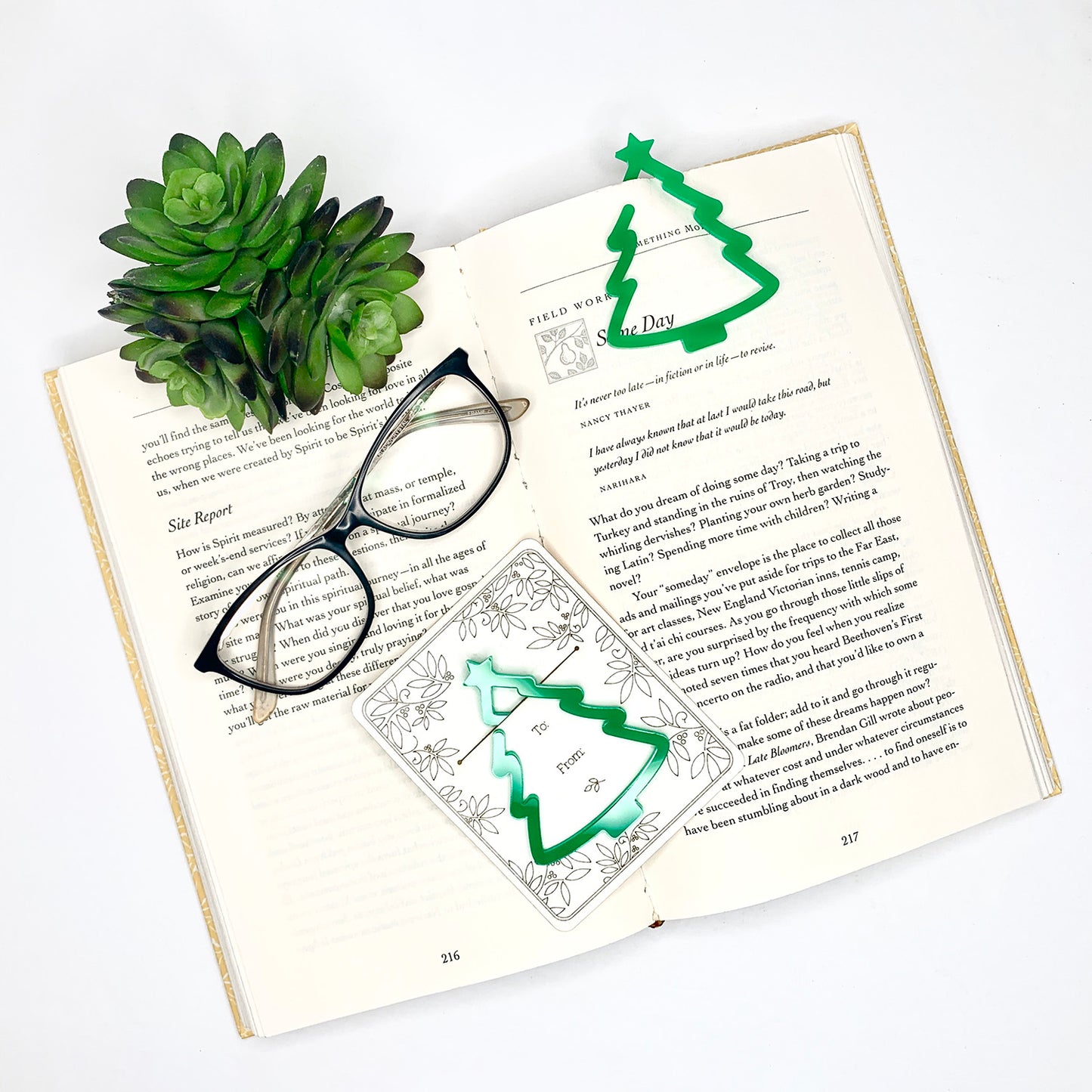 Christmas Tree-Shaped Bookmark with Card Backer - Paperclip - Snack Bag Closure