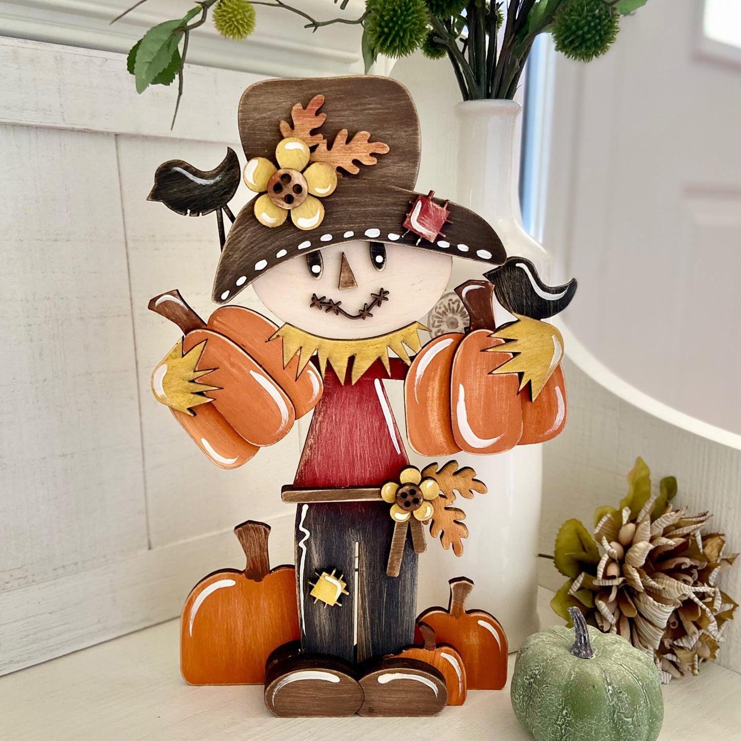 Chunky Feet Scarecrow with Pumpkin Shelf Sitter Fall Décor Sign