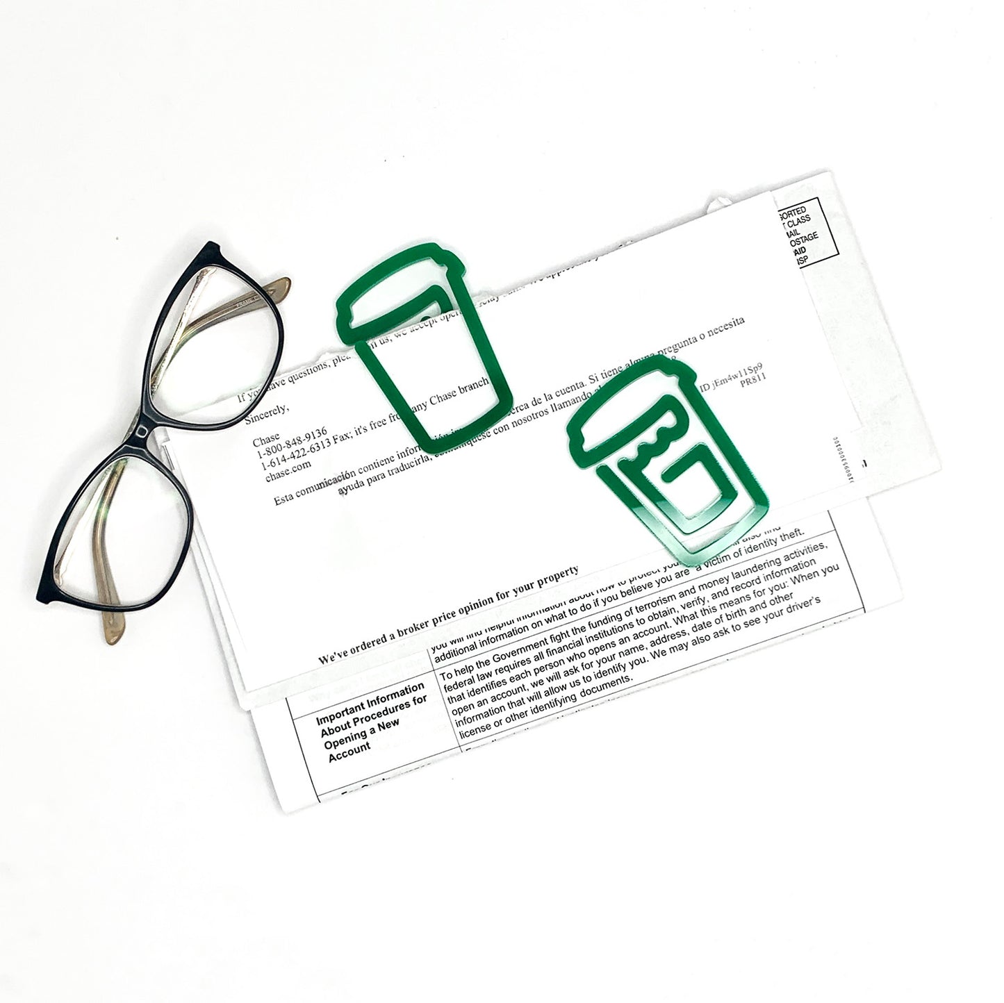 Coffee Cup-Shaped Bookmark with Card Backer- Paperclip - Snack Bag Closure