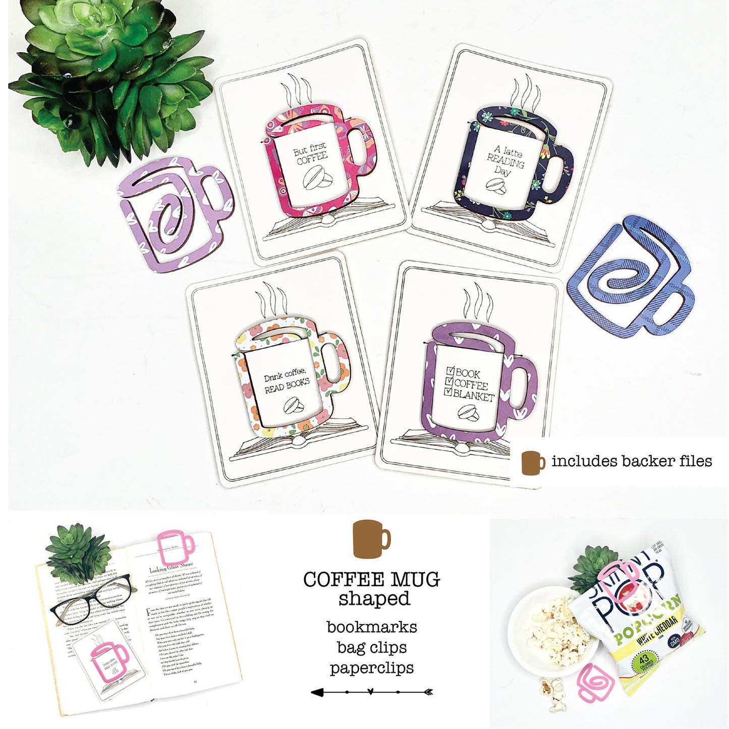 Coffee Mug-Shaped Bookmark with Card Backer - Paperclip - Snack Bag Closure