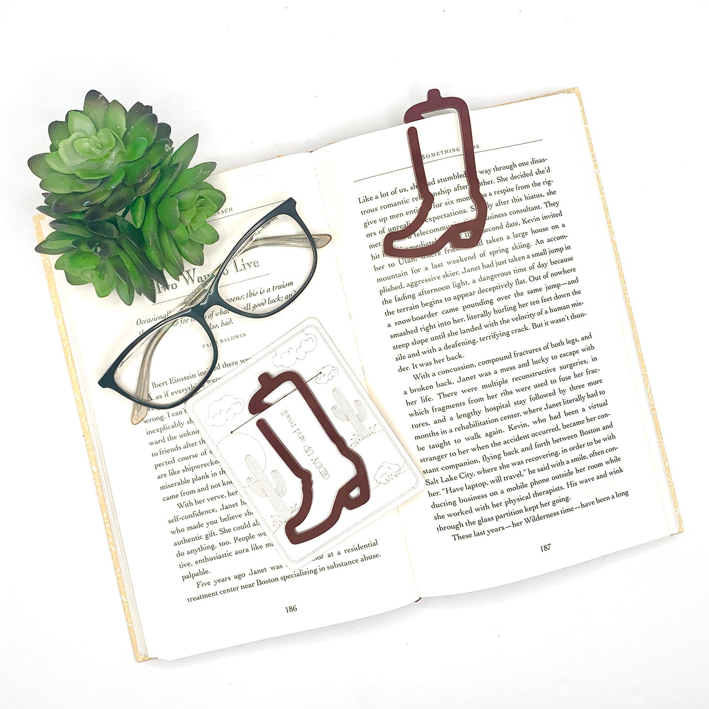 Cowboy Boot-Shaped Bookmark with Card Backer - Paperclip - Snack Bag Closure