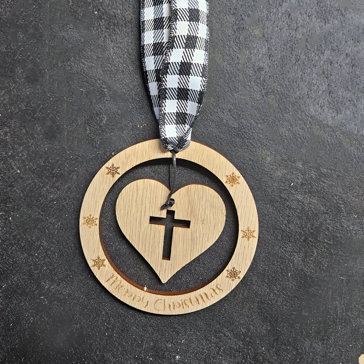 Cross in Heart Merry Christmas Ornament