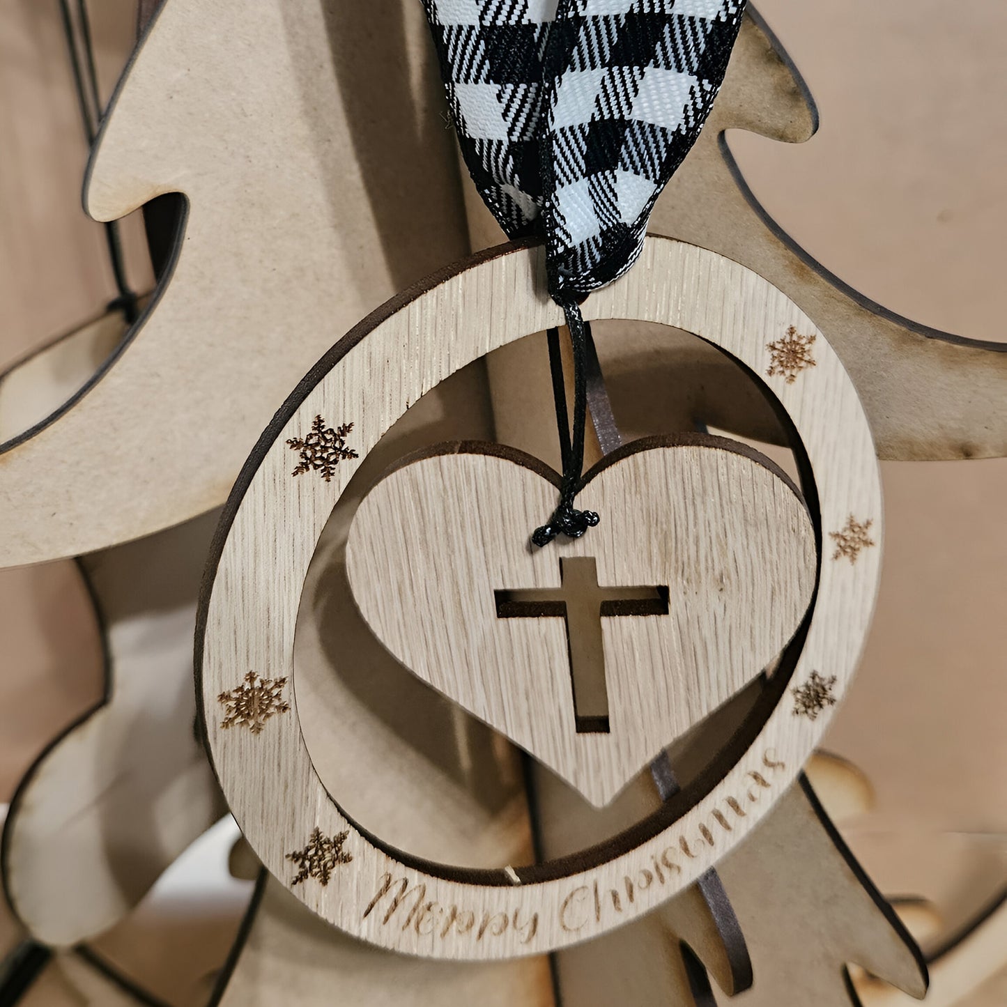 Cross in Heart Merry Christmas Ornament