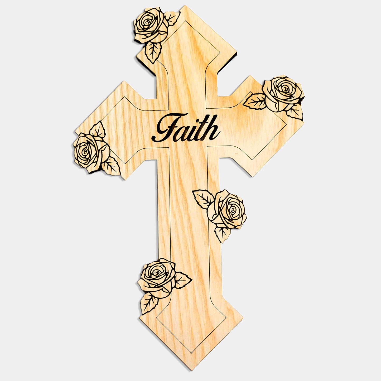Cross with Engraved Roses - Elegant and Symbolic Wall Decor