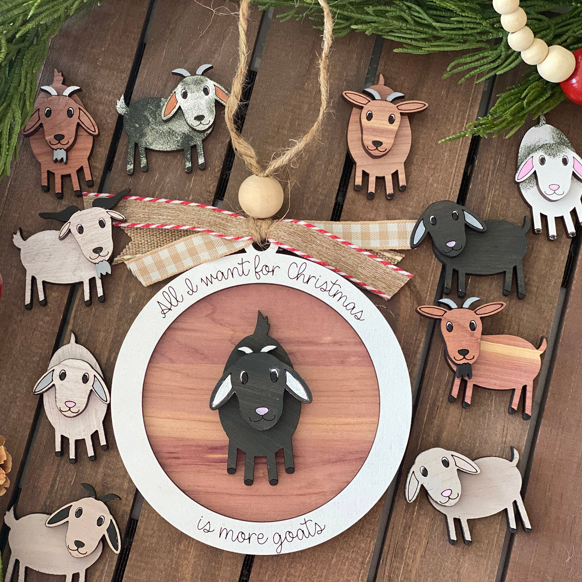 Goat Frame Round Customizable All I Want for Christmas Is Goats Round Ornament (Set of ...