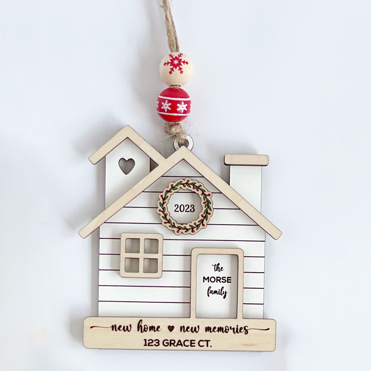 First Christmas in our New Home Christmas Ornament - Engraved Wood -  Smiling Tree